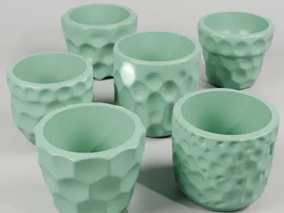 Set of 6 Planter Clay Style Pot With Drainage 3D print model