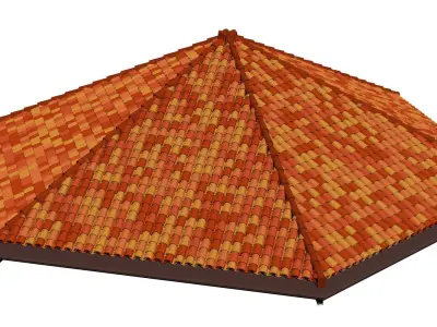 Hexagon roof with clay tile 3D model