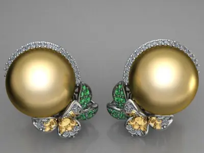 Flower and pearl  earrings 3D print model