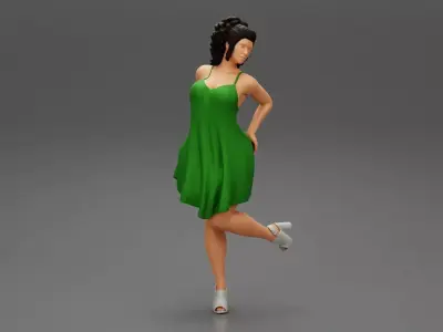 Sexy Woman In Dress Having Fun Holding One Leg 3D print model