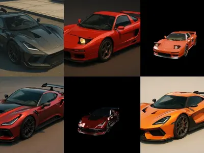 Sport Car bundle 8 pack 100 glb 3D model