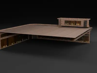 3D Cafe Building Low-poly 3D model