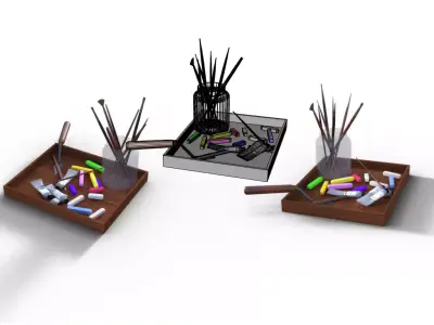 Artist materials in tray Low-poly 3D model