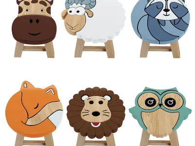 wooden animal stool 3D model