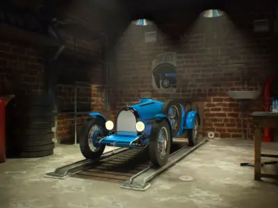 Bugatti Type 37 and Garage 3D model
