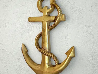 Brass Anchor and Rope 3D model