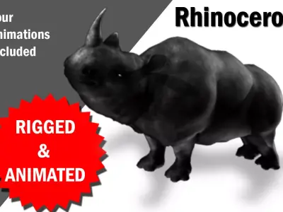 Rhino Rigged and Animated Low-poly 3D model