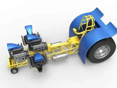 Pulling tractor with 4 engines V8 Version 6 Scale 1 to 25 3D print model