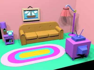 The Simpsons Cartoon Movie Opening Couch Scene Diorama set 3D print model