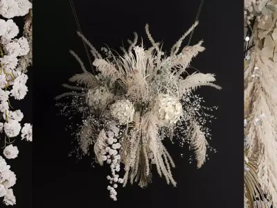 Hanging Installation Bouquet Of Dried Flowers Hydrangea pampas  3D model