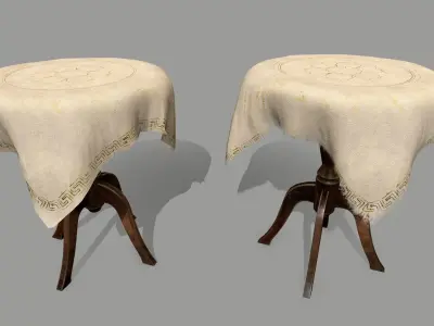 Table wooden with round top Low-poly 3D model