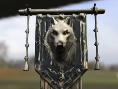 Wolf Clan Banner Medieval Wall Decoration 3D model