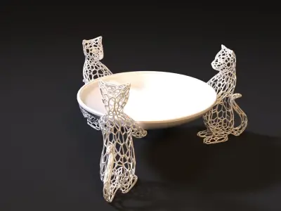 Cats with a plate  Decorative stand 3D print model