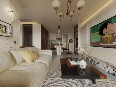 Luxury living room dining room interior scenes  3D model 3D model