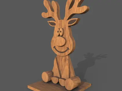 Christmas decor Wooden deer Low-poly 3D model