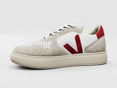 Casual Sneaker Leather Veja Style - White Red Beige Low-poly 3D model