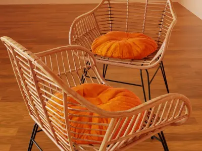 Cozy Wood Chair with Orange Velvet Cushion 3D model