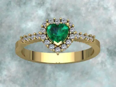 Heart Shaped Diamond Golden Ring 3D print model