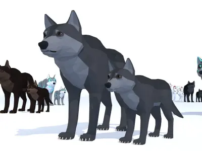 LowPoly Wolves pack Low-poly 3D model