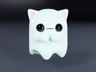 Kitty kawaii ghost Low-poly 3D model