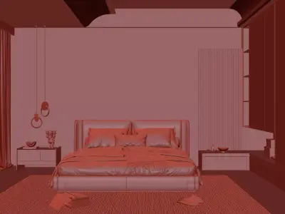 Modern Cozy Bedroom Interior With Built-In Wardrobe 3D model