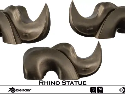 Rhino Statue 3D Model - Abstract Bronze Animal Sculpture Low-poly 3D model