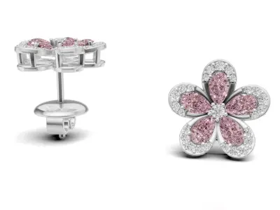 Pear Cluster Diamond Stud For Women 3D print model