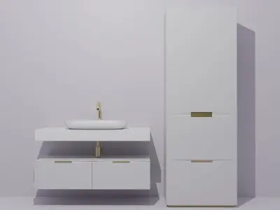 Bathroom cabinets white and gold Free 3D model