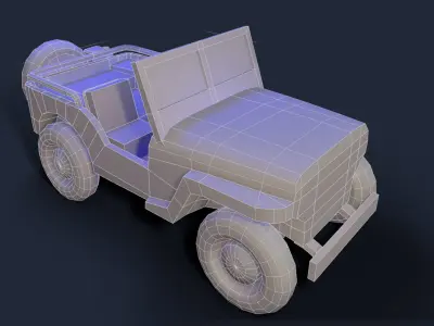 Lowpoly cartoon PBR WW2 army jeep vehicle 3D model