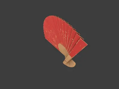 Red Wooden Handheld Fan Low-poly 3D model