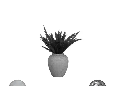 Hand Painted Indonesian Vase with Pampas 3D model