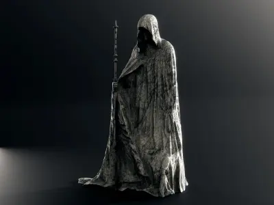 statue with staff Low-poly 3D model