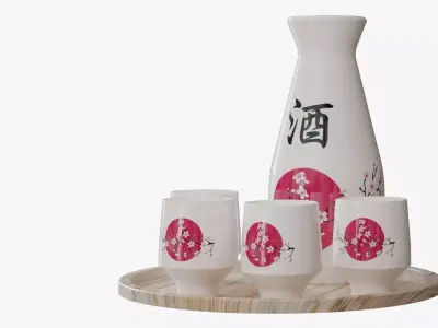 Cherry Sake Set Low-poly 3D model