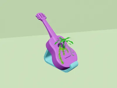 Cartoon Guitar Vase - Artificial Plant Pot - STL Printable 3D print model