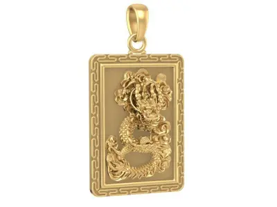 Luxury Chinese Dragon Rectangle Pendant for Men  3061 3D print model