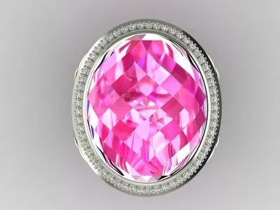 DY signature oval ring with faceted stone 3D print model