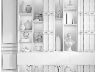 Modern wardrobe with decor and 10 books 3D model