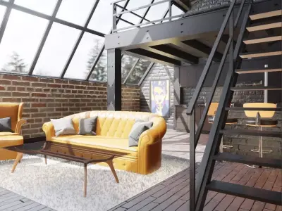 Bed Kitchen Couch Low-poly 3D model