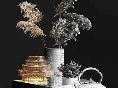 Decorative set with dry plants 3 3D model