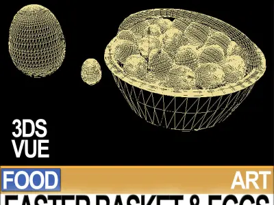 Easter Basket and Eggs 3D model