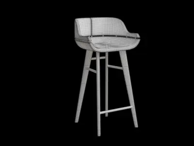 Walnut Counter Stool Low-poly 3D model