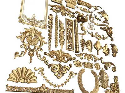 Collection of 40 Classic Carvings 01 Low-poly 3D model