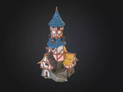 Medieval Tower House Low-poly 3D model