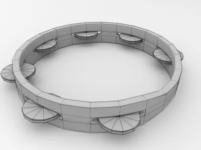 Tambourine wooden with silver buttons 3D model