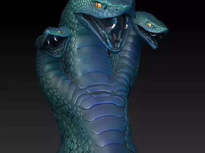Harlequin Snake - Fantasy - with 3 Heads  3D print model