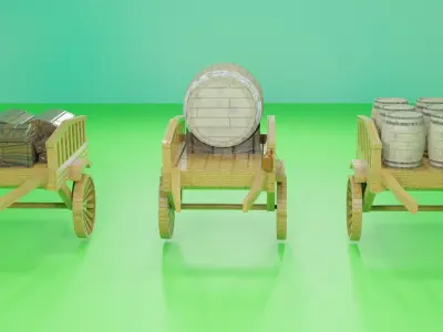 MultiModel GameModel An old car Chest Barrel 3D model