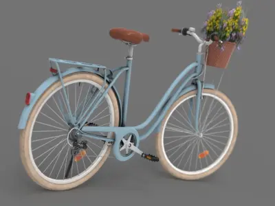 Bike with basket of flowers Low-poly 3D model