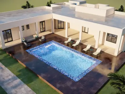 luxury water pool  landscape design of a village house 3D model