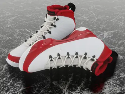 AIR JORDAN 9 WHITE RED 3D SHOES Low-poly 3D model