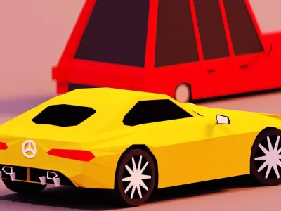 Low poly Vehicles tractor and car Free low-poly 3D model